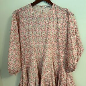 Storia Anthropologie‎ Pink Floral Mini Dress, Belt, Balloon Sleeve, Small